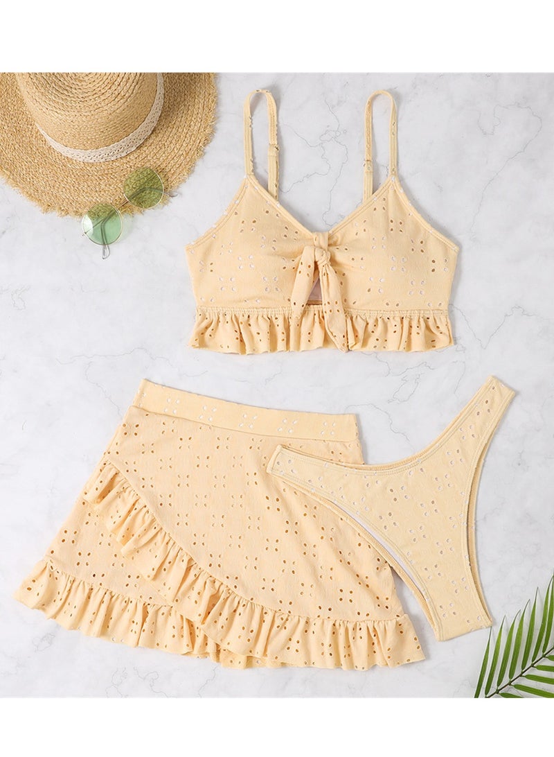 3pcs solid color swimsuit bikini swimsuit set  - Image 2