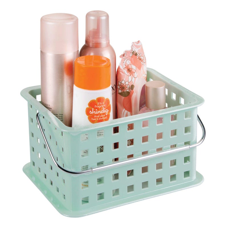 InterDesign iDesign Spa BPAFree Plastic Small Stackable Basket with Handle 925 x 7 x 5 Mint