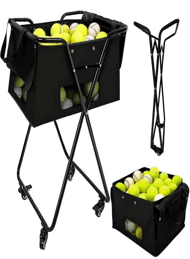 Jacgood Tennis Ball Hopper Cart with 4 Wheels，Foldable Large Capacity Pickleball & Tennis Ball Collector for Court Training, Coaching - Image 1