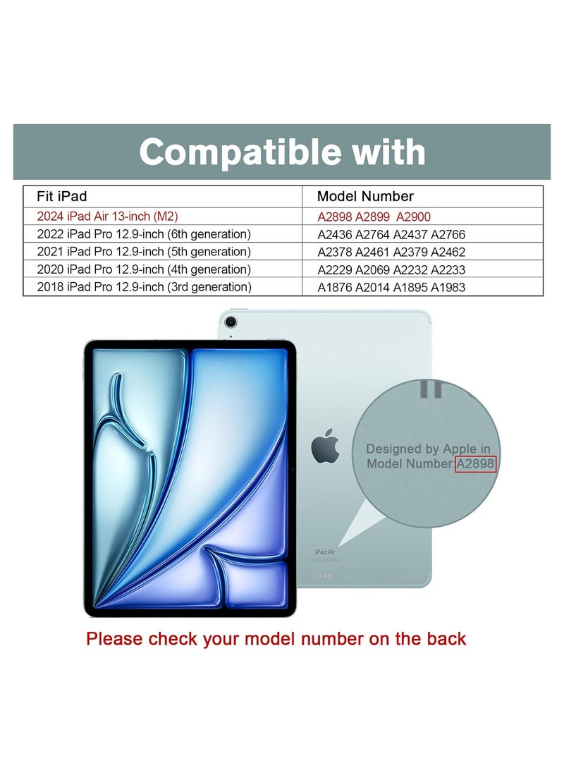 T I G O iPad Air 13 2024 M2 & iPad Pro 12.9 6th/5th/4th/3rd Case, 2024 iPad Air 13 Case, 13 iPad Air 2024 Case with Acrylic clear Transparent Back, Shockproof TPU Edge, Pencil Holder Cover Black  - Image 2