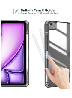 T I G O iPad Air 13 2024 M2 & iPad Pro 12.9 6th/5th/4th/3rd Case, 2024 iPad Air 13 Case, 13 iPad Air 2024 Case with Acrylic clear Transparent Back, Shockproof TPU Edge, Pencil Holder Cover Black  - Image 4