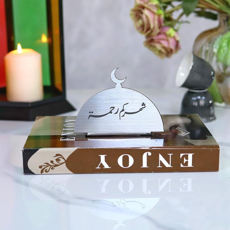 AL Hadaya Mall Acrylic Table Stand with Crescent Design - Silver - 6x12x9 cm - Image 1