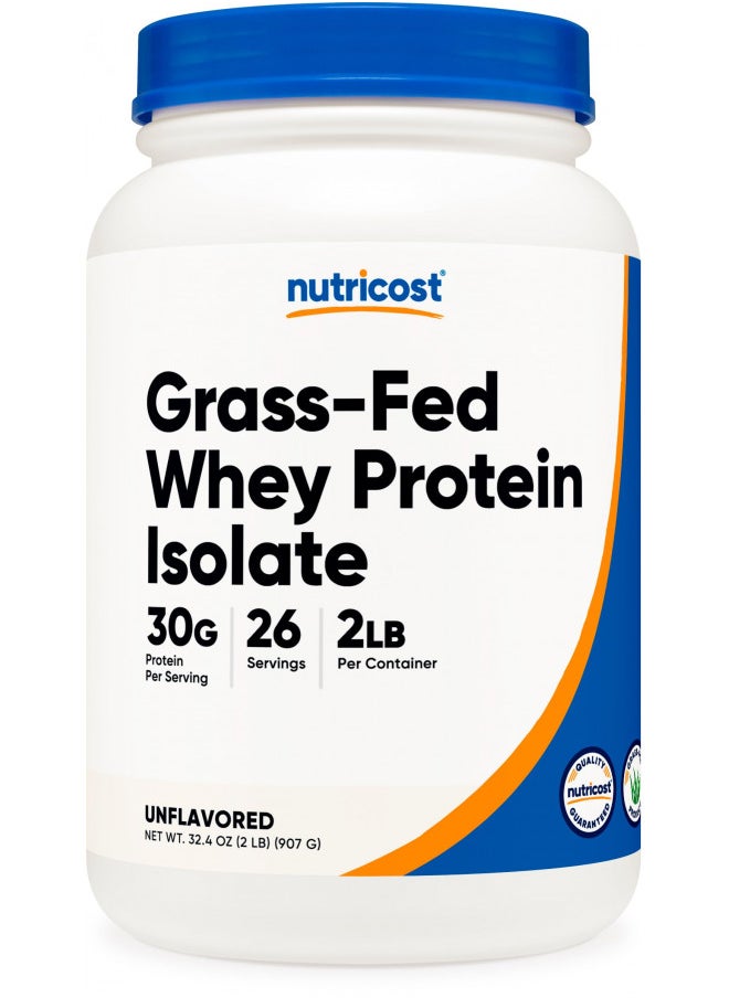 Nutricost Grass-Fed Whey Protein Isolate (Unflavored) 2LBS - Non-GMO, Gluten Free, Pure Protein