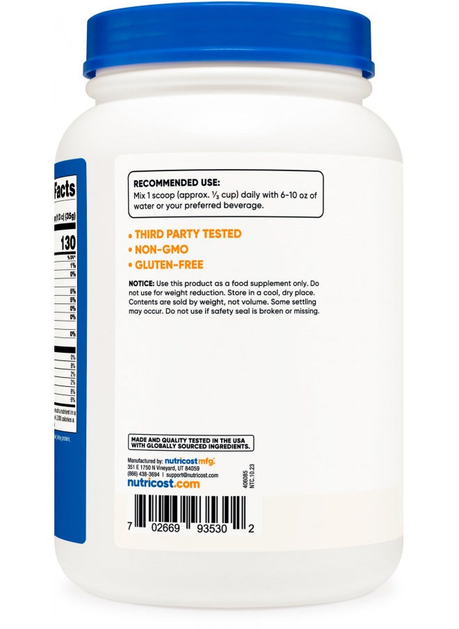 Nutricost Grass-Fed Whey Protein Isolate (Unflavored) 2LBS - Non-GMO, Gluten Free, Pure Protein