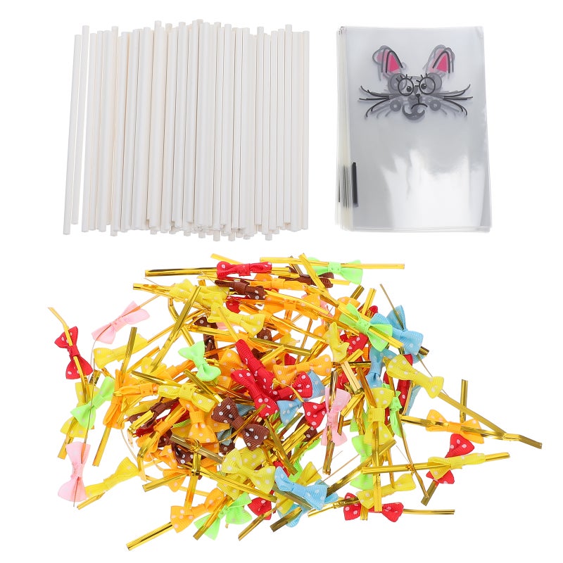 1 Set DIY Candy Sticks and Clear Lollipop Bags with Ties Cake Treat Bag Set Candy Making Supplies for Party Favor and Present Wrapping - Image 1