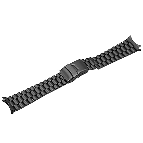 Kai Tian 20mm Stainless Steel Curved End Watch Band Metal Jubilee Watch Bravelet Replacement, Half-Moon 3 Beads Watch Bands Strap for Men Women Black - Image 3