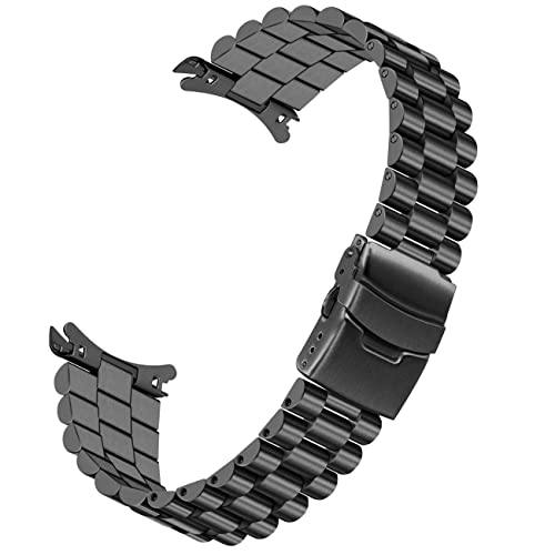 Kai Tian 20mm Stainless Steel Curved End Watch Band Metal Jubilee Watch Bravelet Replacement, Half-Moon 3 Beads Watch Bands Strap for Men Women Black - Image 1
