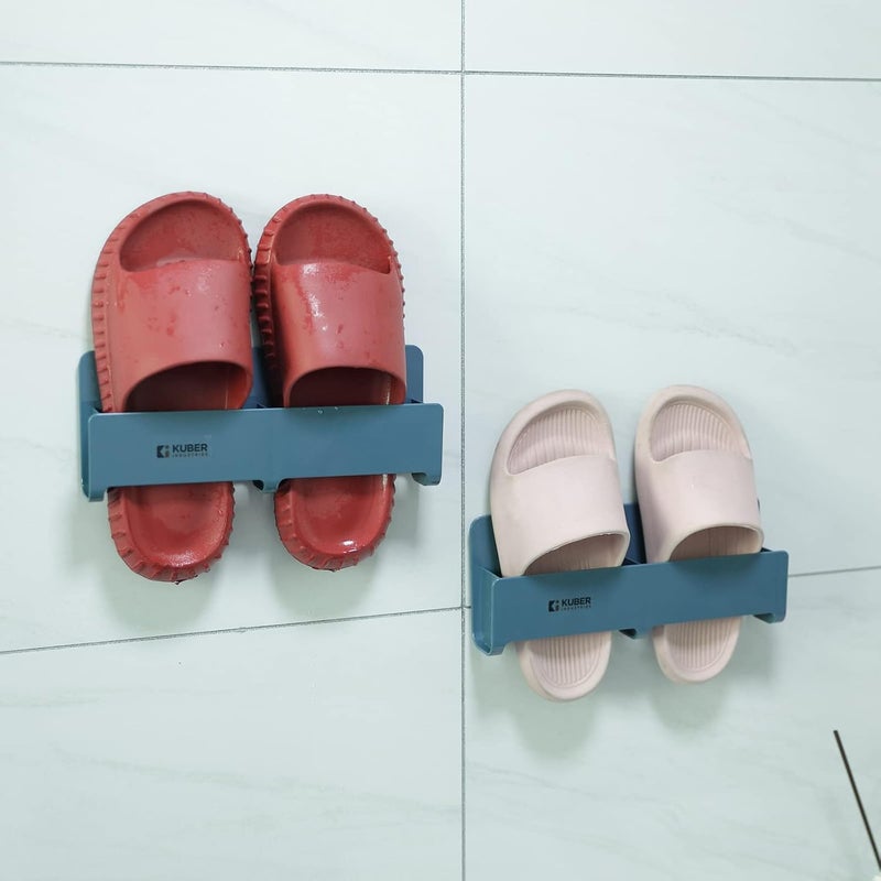 Kuber Industries Kuber Industries Wall Mounted Shoe Rack for HomeQuality ABSPVCCompact DurableSelfAdhesiveUnique DesignShoe Stand For Bathroom BedroomPack of 21354ABlue  - Image 1