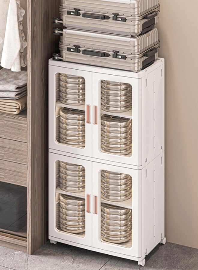 JCB CHIC Movable Storage Cabinet Transparent No Installation,Foldable Storage  Box With Wheel,Large-capacity Plastic Storage Bins with Clear Doors for Toys Clothes Shoes Organizer - Image 1