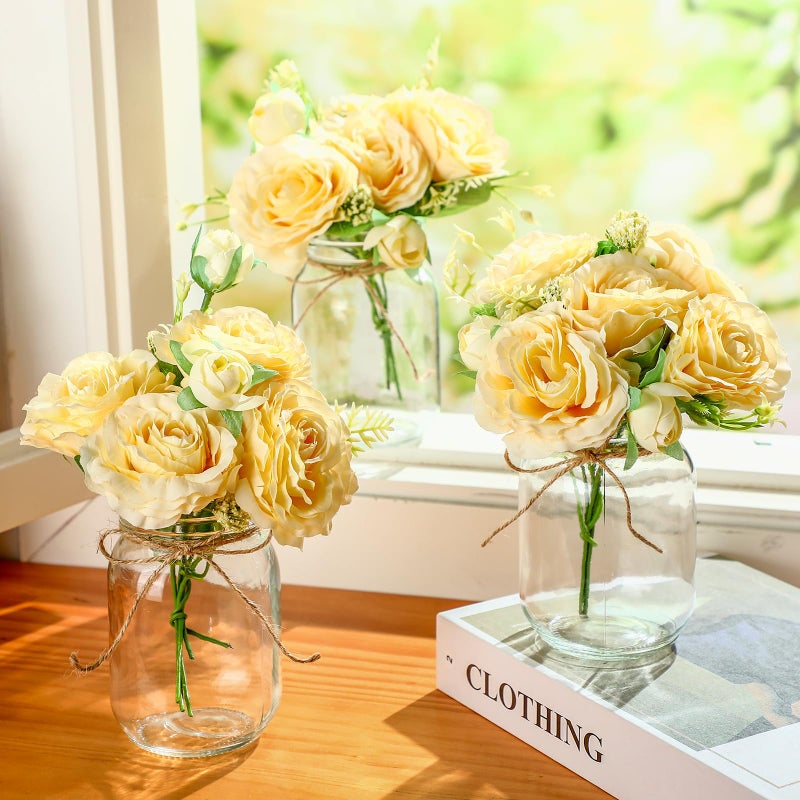 XunYee 10 Set Mason Jar Table Centerpiece with Flower Mason Jar Flower Centerpiece Vases Decor for Engagement Party Bridal Shower Centerpieces Wedding Reception Table Decor(Gypsophila Rose) - Image 4
