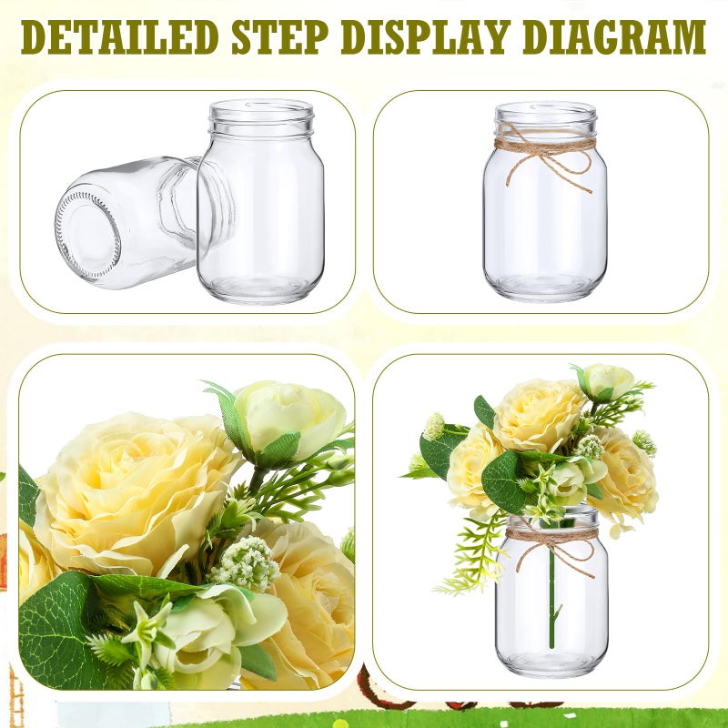 XunYee 10 Set Mason Jar Table Centerpiece with Flower Mason Jar Flower Centerpiece Vases Decor for Engagement Party Bridal Shower Centerpieces Wedding Reception Table Decor(Gypsophila Rose) - Image 3