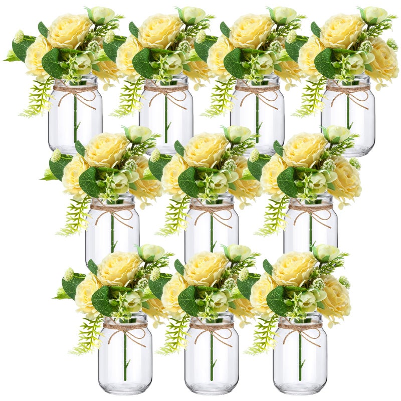 XunYee 10 Set Mason Jar Table Centerpiece with Flower Mason Jar Flower Centerpiece Vases Decor for Engagement Party Bridal Shower Centerpieces Wedding Reception Table Decor(Gypsophila Rose) - Image 1