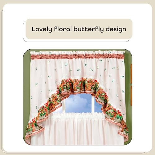 Achim Light Filtering Printed Tier & Swag Window Curtain Set - 24 Inch Length, 57 Inch Width - Country Garden - Machine Washable Polyester Drape for Kitchen, Living, & Dining Room by Achim Home Decor - Image 3