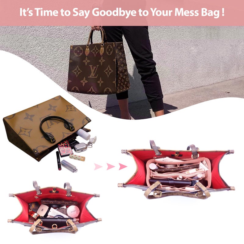 OMYSTYLE Pink X-Large Organizer Insert, Felt Tote Bag Organizer Insert with 5 Sizes, Handbag Dividers for Inside Purse, Compatible with Longchamp, Neverful, Speedy and More - Image 2