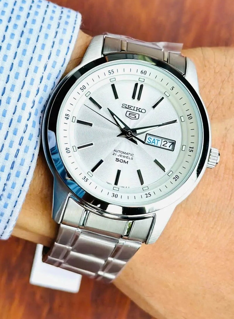سيكو 5 Automatic Men’s Watch SNKM83K1, 43 mm Silver-White Dial, Stainless Steel Case & Bracelet, Day/Date Display, 50 m WR - Image 1