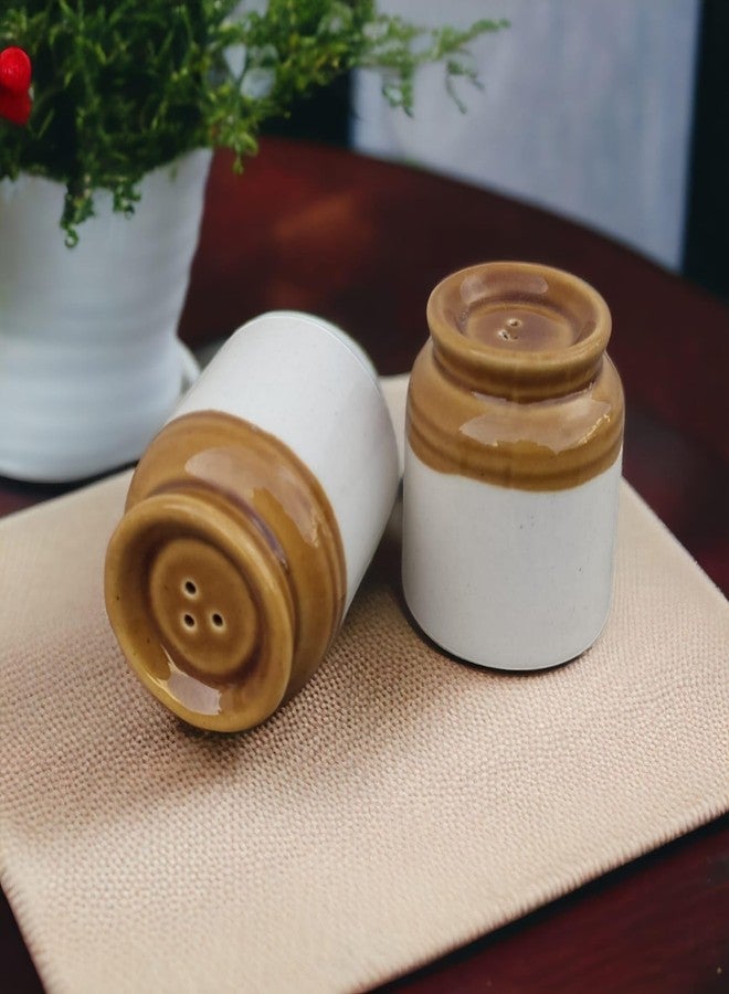 MALAIKAH Pack of 2 Ceramic Brown Salt and Pepper Shakers | Namakdani Set for Dining Table | Easy Refill Compact Tableware and Kitchen Decor - Image 4