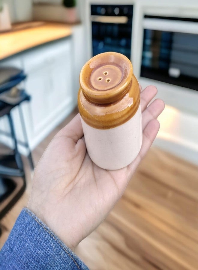 MALAIKAH Pack of 2 Ceramic Brown Salt and Pepper Shakers | Namakdani Set for Dining Table | Easy Refill Compact Tableware and Kitchen Decor - Image 3