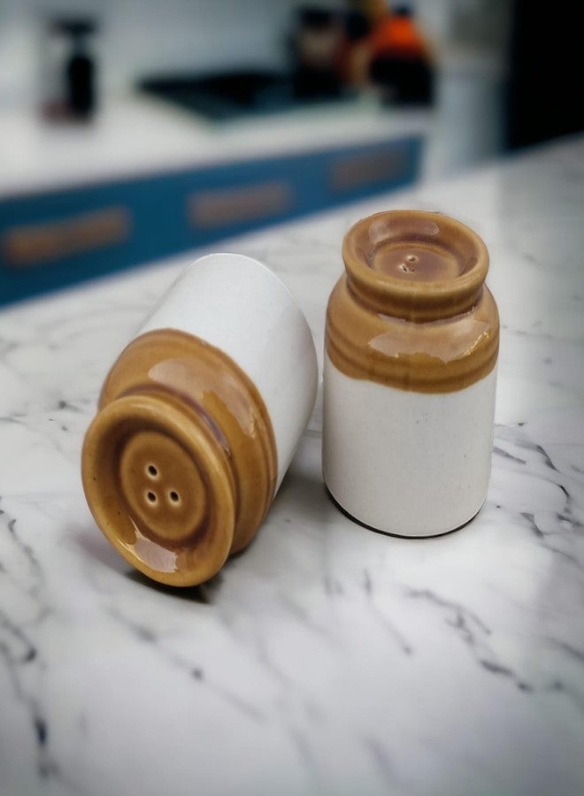 MALAIKAH Pack of 2 Ceramic Brown Salt and Pepper Shakers | Namakdani Set for Dining Table | Easy Refill Compact Tableware and Kitchen Decor - Image 5