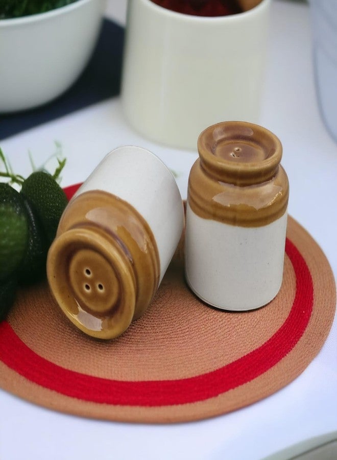 MALAIKAH Pack of 2 Ceramic Brown Salt and Pepper Shakers | Namakdani Set for Dining Table | Easy Refill Compact Tableware and Kitchen Decor - Image 1