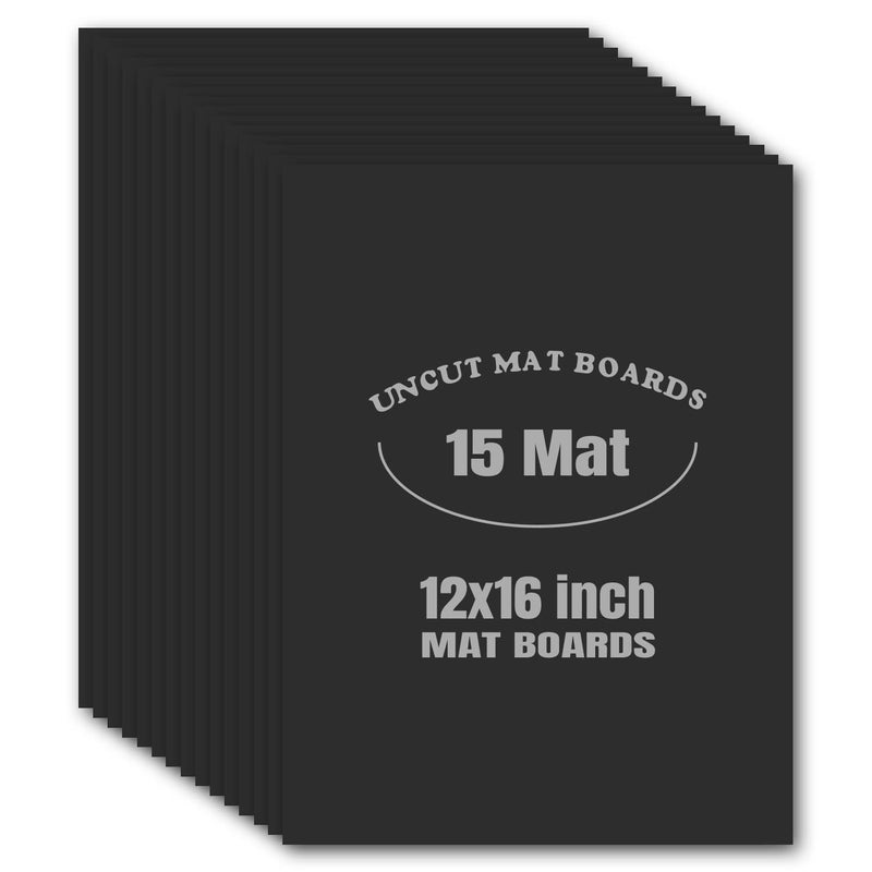 AUEAR AUEAR 15 Pack 12x16 Uncut Matte Boards Black Photo Mat Board Great for Picture Framing Print Artwork 