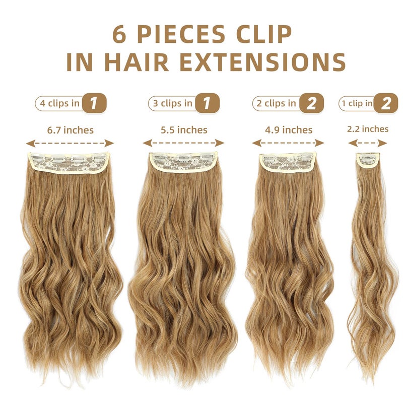 Fliace Clip in Hair Extensions, 6 PCS Natural & Soft Hair & Blends Well Hair Extensions, Lonng Wavy Hairpieces(20inch, 6pcs,Biscuit Brown) - Image 2