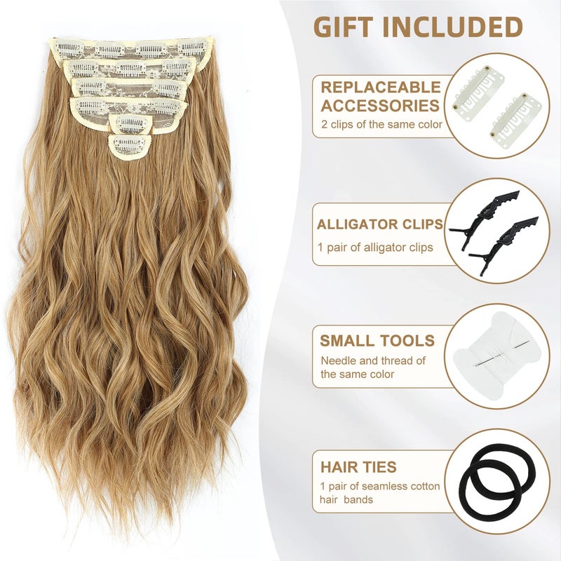 Fliace Clip in Hair Extensions, 6 PCS Natural & Soft Hair & Blends Well Hair Extensions, Lonng Wavy Hairpieces(20inch, 6pcs,Biscuit Brown) - Image 4
