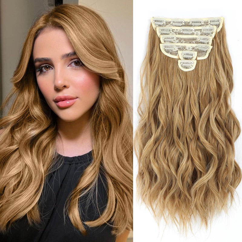 Fliace Clip in Hair Extensions, 6 PCS Natural & Soft Hair & Blends Well Hair Extensions, Lonng Wavy Hairpieces(20inch, 6pcs,Biscuit Brown) - Image 1