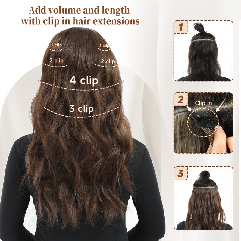 Fliace Clip in Hair Extensions, 6 PCS Natural & Soft Hair & Blends Well Hair Extensions, Lonng Wavy Hairpieces(20inch, 6pcs,Biscuit Brown) - Image 5