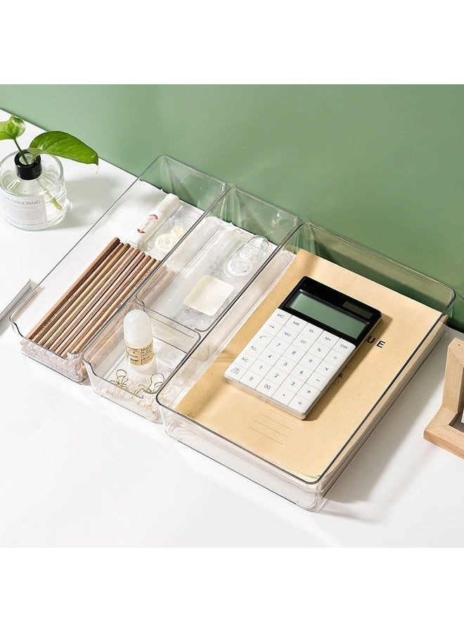 7 PCS Clear Plastic Drawer Organizers Set, Multipurpose Kitchen, Bathroom & Office Drawer Organizer Trays, Storage Bins for Makeup, Jewelry, Kitchen Utensils & Office Supplies, 4 Sizes - Image 5