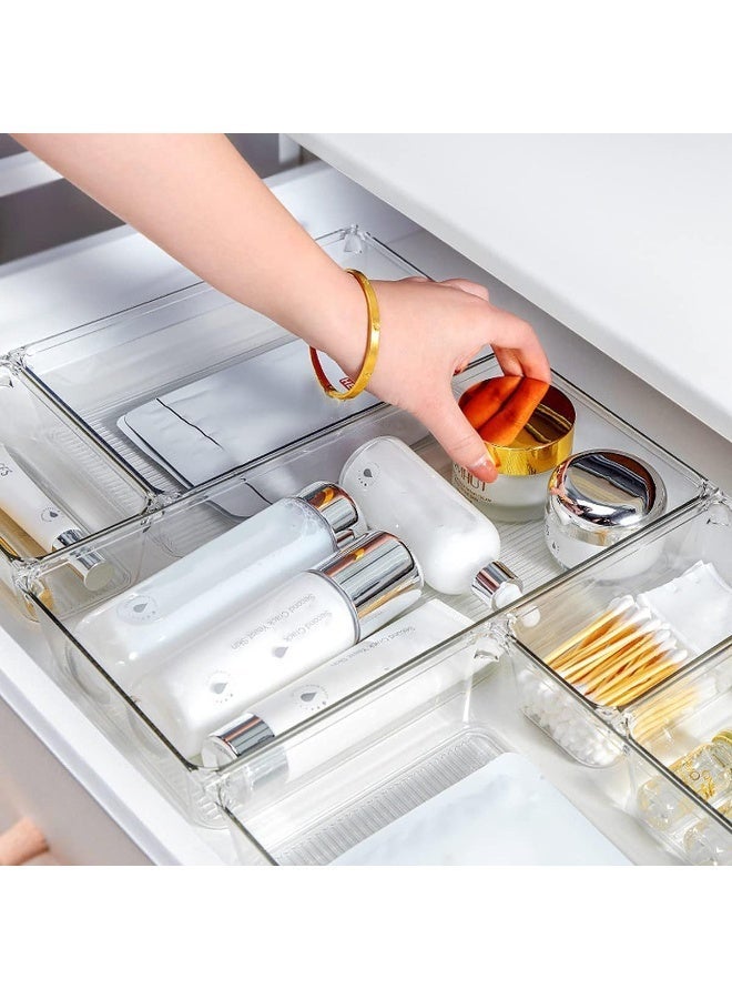 7 PCS Clear Plastic Drawer Organizers Set, Multipurpose Kitchen, Bathroom & Office Drawer Organizer Trays, Storage Bins for Makeup, Jewelry, Kitchen Utensils & Office Supplies, 4 Sizes - Image 2