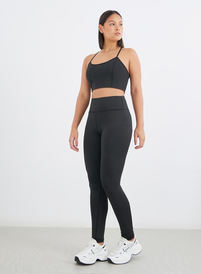 Styli Stitch Detail Racerback Effect Sports Bra and Leggings Set - Image 1