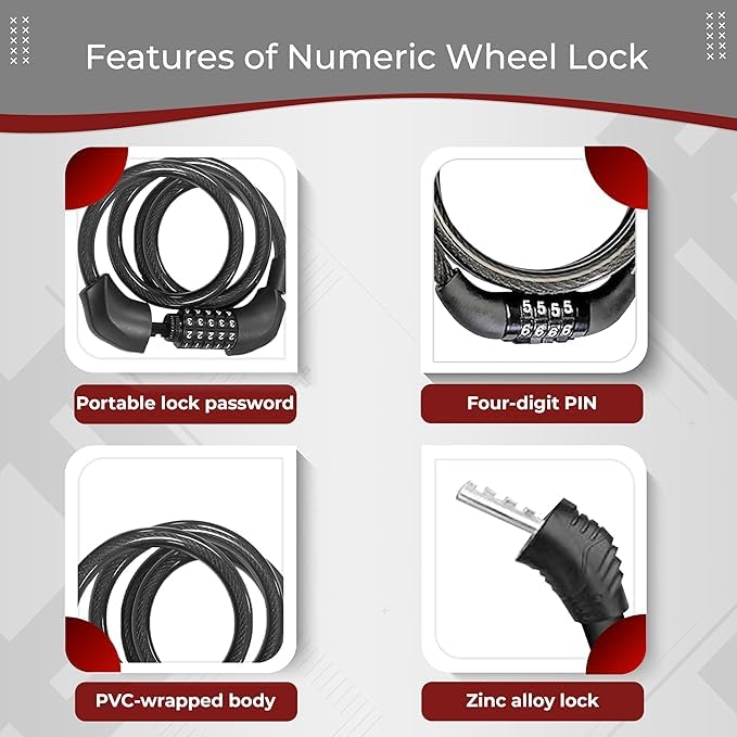 RIVAL Keyless Numeric Bike Cable Lock - Pack of 1 | Preset Combination | Heavy Duty Anti-Theft Protection | Multi-Purpose Lock for Bike, Bicycle, Helmet, Luggage (Large Size 48 Inch) - Image 3