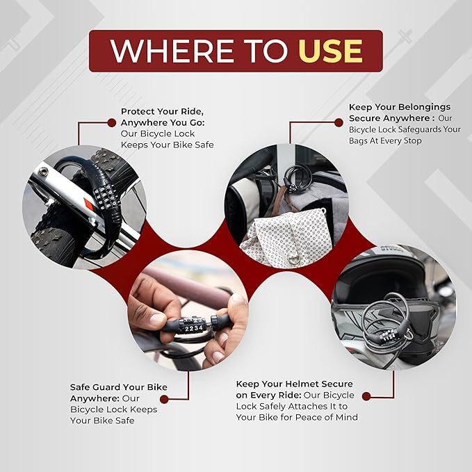 RIVAL Keyless Numeric Bike Cable Lock - Pack of 1 | Preset Combination | Heavy Duty Anti-Theft Protection | Multi-Purpose Lock for Bike, Bicycle, Helmet, Luggage (Large Size 48 Inch) - Image 2