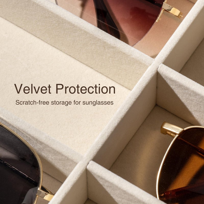 pickpiff Drawer Sunglass Organizer & Display Tray: 1 Pcs 8 Grids Velvet Scratch-Free Eyeglasses Case (13.8x9.4x1.6inch) - Soft Beige Glasses Storage Holder Box for Men & Women - Image 4