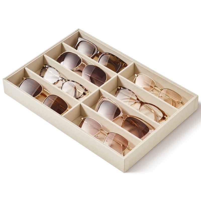 pickpiff Drawer Sunglass Organizer & Display Tray: 1 Pcs 8 Grids Velvet Scratch-Free Eyeglasses Case (13.8x9.4x1.6inch) - Soft Beige Glasses Storage Holder Box for Men & Women - Image 1