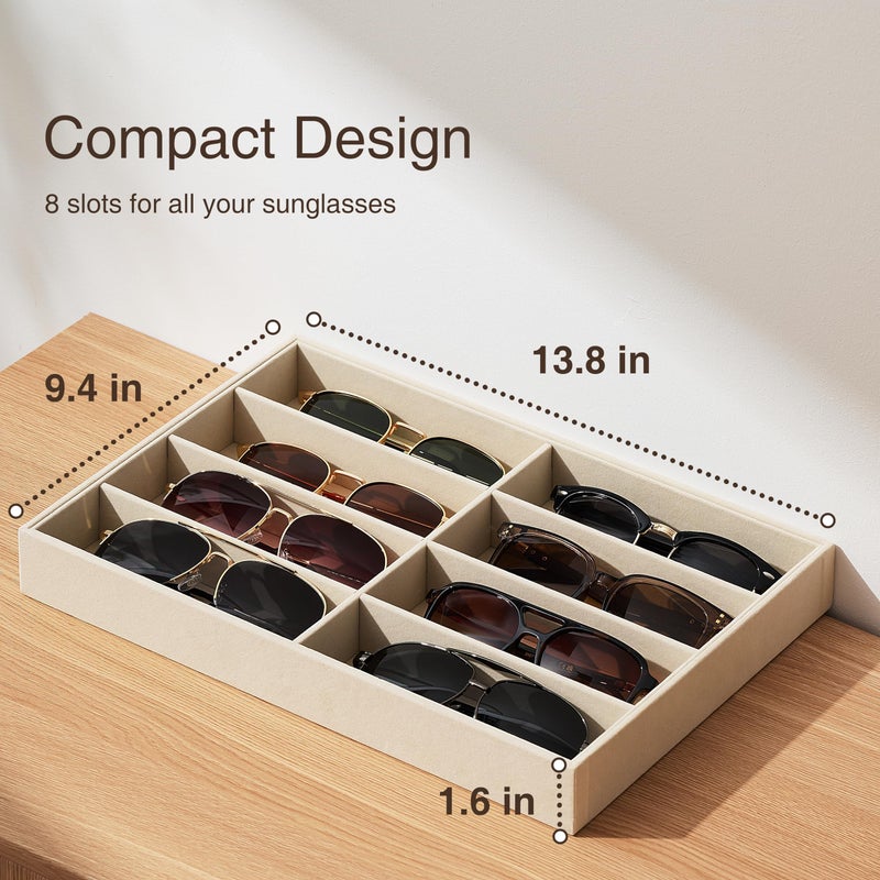 pickpiff Drawer Sunglass Organizer & Display Tray: 1 Pcs 8 Grids Velvet Scratch-Free Eyeglasses Case (13.8x9.4x1.6inch) - Soft Beige Glasses Storage Holder Box for Men & Women - Image 2