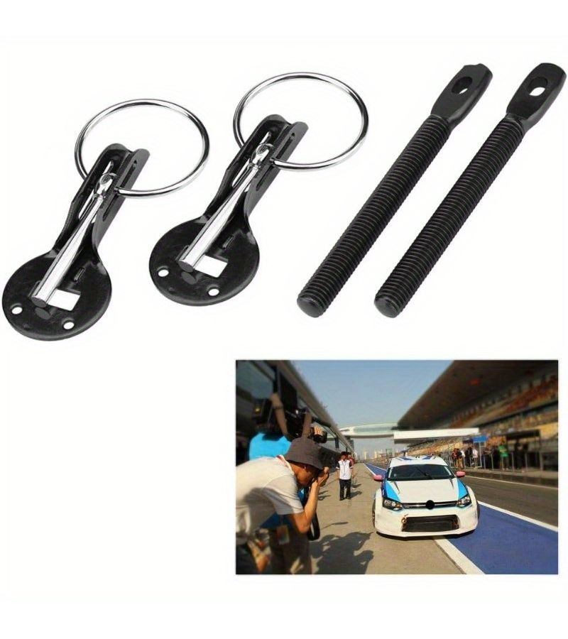 Red Racing Hood Pins Kit Universal Bonnet Latch for Car Aluminum Key Locking - Image 1