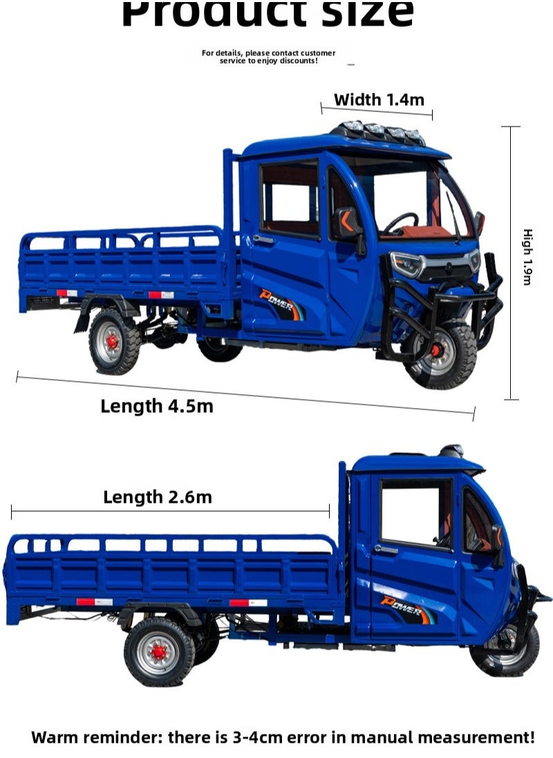 Generic - Cabin style super heavy load tricycle with new energy, energy-saving and environmental protection technology, 6 72V batteries, super strong power output, easy to pull heavy objects, 3 gears, long range, fast charging - Image 1