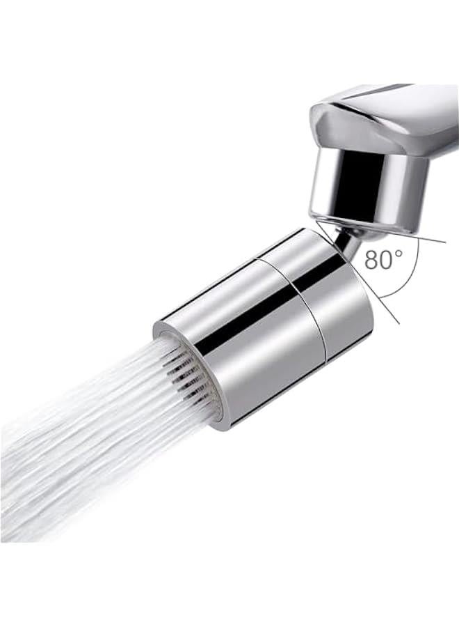 هوكور اي بين مهوية صنبور حوض المطبخ بزاوية 360 درجة، رأس صنبور دوار مزدوج الوظائف من النحاس الصلب 2 راس، ملحق صنبور مطبخ بزاوية كبيرة، جزء بديل للصنبور، كروم - Image 1