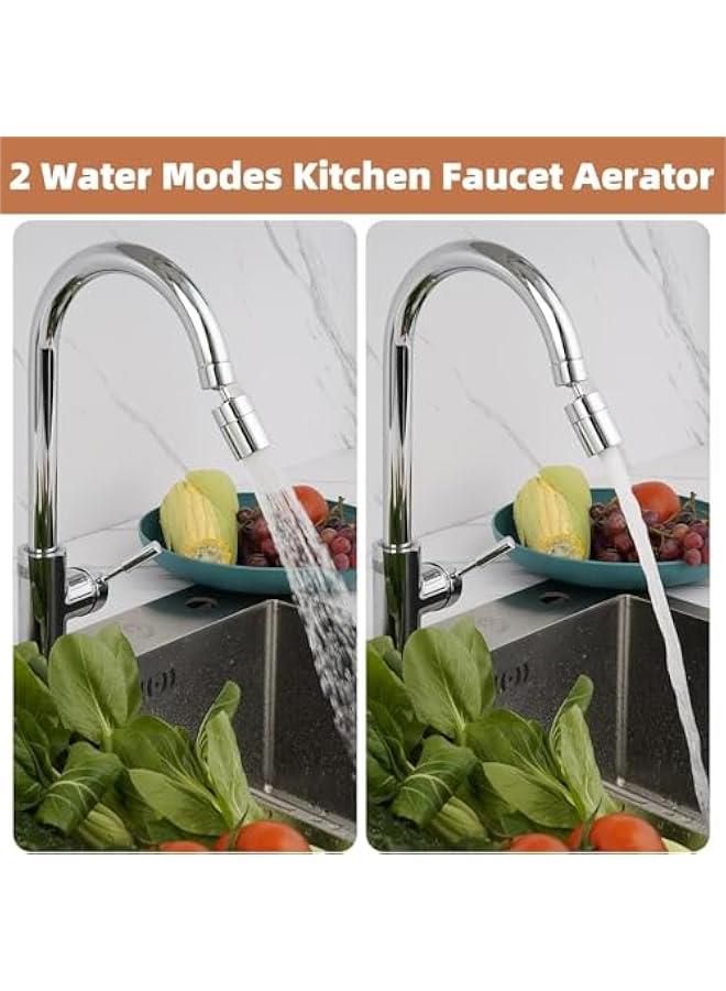 هوكور اي بين مهوية صنبور حوض المطبخ بزاوية 360 درجة، رأس صنبور دوار مزدوج الوظائف من النحاس الصلب 2 راس، ملحق صنبور مطبخ بزاوية كبيرة، جزء بديل للصنبور، كروم - Image 2