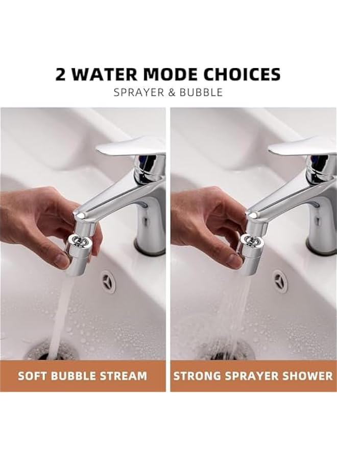 هوكور اي بين مهوية صنبور حوض المطبخ بزاوية 360 درجة، رأس صنبور دوار مزدوج الوظائف من النحاس الصلب 2 راس، ملحق صنبور مطبخ بزاوية كبيرة، جزء بديل للصنبور، كروم - Image 4