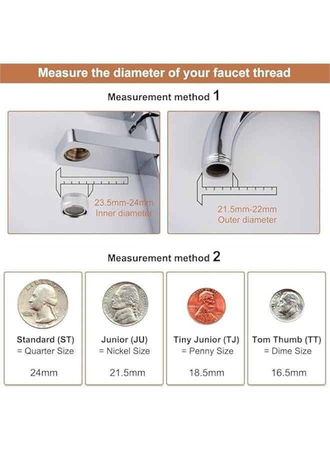 هوكور اي بين مهوية صنبور حوض المطبخ بزاوية 360 درجة، رأس صنبور دوار مزدوج الوظائف من النحاس الصلب 2 راس، ملحق صنبور مطبخ بزاوية كبيرة، جزء بديل للصنبور، كروم - Image 5