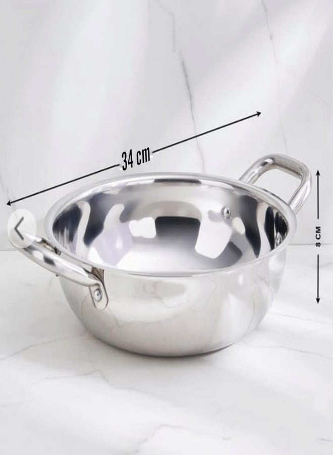 WEKTU Induction Bottom Kadhai, 8 Inch Deep Non-Stick Stainless Steel Without Lid, Perfect for Cooking and Baking - Image 2