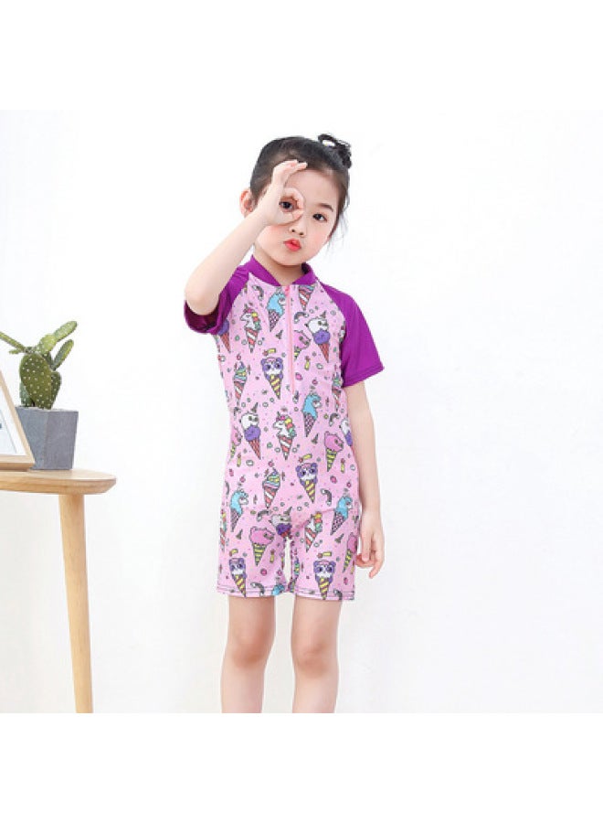 Children's Swimming Swimsuits For Girls, Unicorn-themed Short-sleeve Swimwear For Young Students, Quick-drying For Boys And Girls