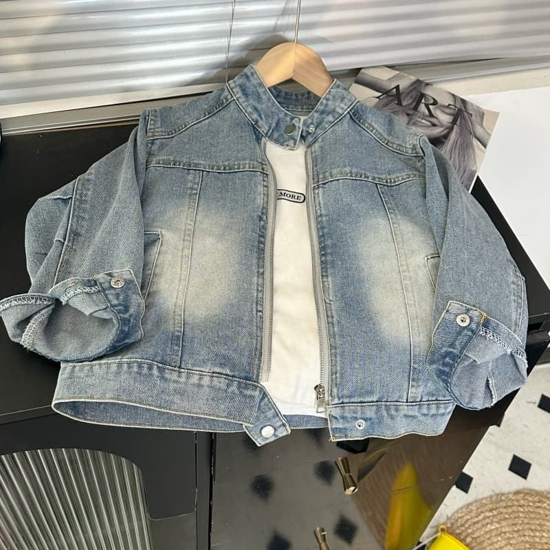 Nostalgic Thin Fashionable Handsome Collar Hong Kong Style New Chinese Denim Coat Medium And Large Children'S Wear - Image 2