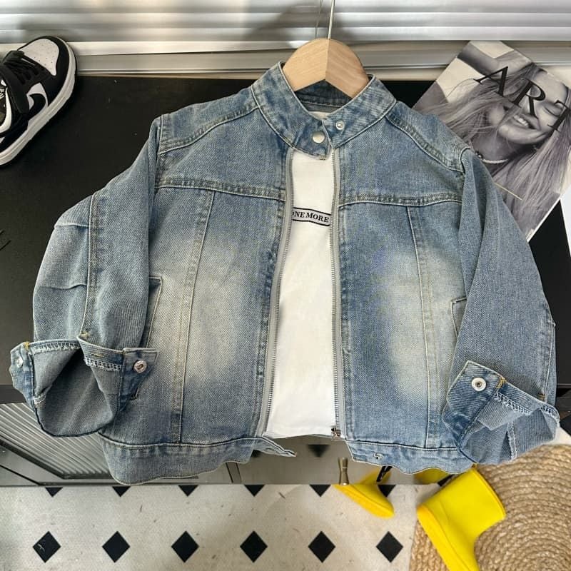 Nostalgic Thin Fashionable Handsome Collar Hong Kong Style New Chinese Denim Coat Medium And Large Children'S Wear - Image 3