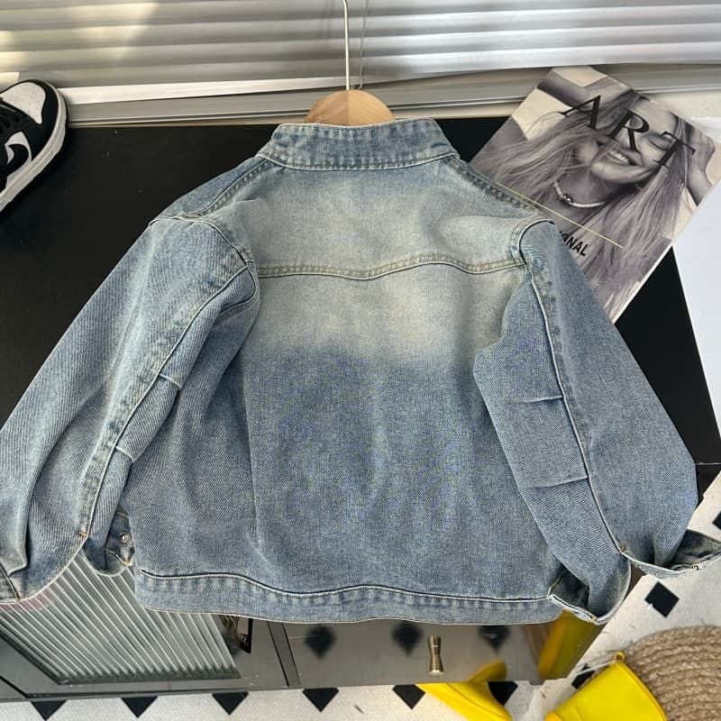 Nostalgic Thin Fashionable Handsome Collar Hong Kong Style New Chinese Denim Coat Medium And Large Children'S Wear - Image 4