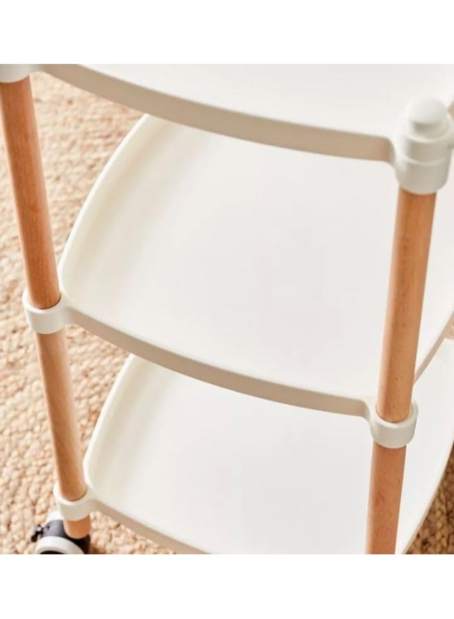 Foyer Rack Plastic Utility Cart with Wheels and Handle – 3-Tier Storage Trolley with Wooden Legs, Rolling Serving Cart for Bedroom, Hotel, Restaurant, Cafe, and Beauty Salon (Multicolor) - Image 4