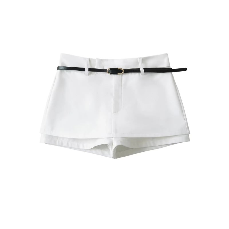 American Style Retro High Waist Fake Two-Piece Culottes Womens Summer 2024 New High Waist Anti-Light Strip Underwear A- Line Skirt Khaki - Image 4