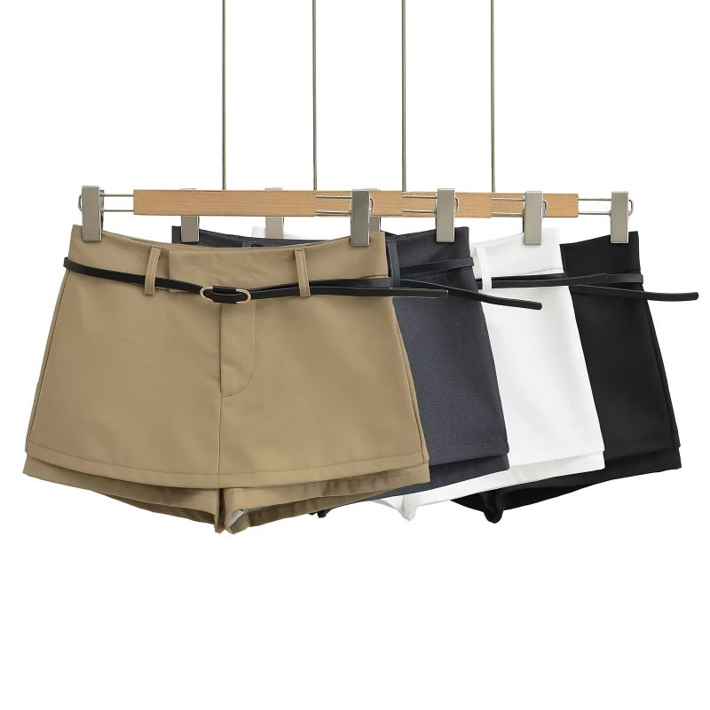 American Style Retro High Waist Fake Two-Piece Culottes Womens Summer 2024 New High Waist Anti-Light Strip Underwear A- Line Skirt Khaki - Image 5